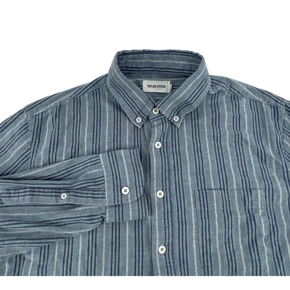 Taylor Stitch Mens EU 40 US Medium Blue Striped Organic Cotton Button Down